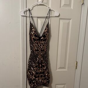 Windsor Black and Gold Glam Mini Dress